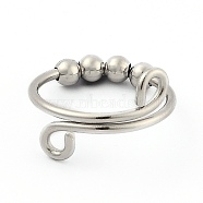 Brass Rotating Beaded Finger Rings, with Round Beads, Platinum, US Size 8, Inner Diameter: 18mm(RJEW-H542-01P)
