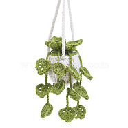 Potted Plants Crochet Orchid Hanging Ornament, for Car Rear View Mirror Accessories, Dark Olive Green, 330x130x85mm(AJEW-WH0505-96B)