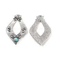 Alloy Big Pendants, with Synthetic Turquoise, Rhombus Charms, Antique Silver, 51x34x4mm, Hole: 2mm(FIND-C026-09AS)