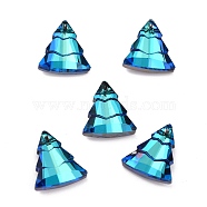 Glass Rhinestone Pendants, Bottom Plated, Christmas Tree, Bermuda Blue, 15x13.5x5mm, Hole: 1.2mm(RGLA-O002-A02-001BB)