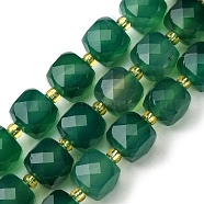Natural Green Onyx Agate Beads Strands, with Seed Beads, Faceted Cube, 8~9x8~9x8~9mm, Hole: 0.9~1mm, about 35~39pcs/strand, 14.80''~15.16''(37.6~38.5cm)(G-Q010-A16-01)
