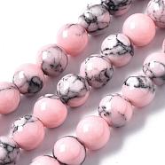 Dyed Synthetic Turquoise Gemstone Bead Strands, Round, Pink, 6mm, Hole: 1mm, about 66pcs/strand, 15.7 inch(TURQ-R032-6mm-XSS04)