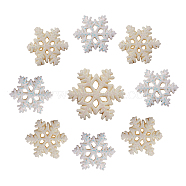 Resin Opaque Cabochons, with Glitter Powder, Christmas, Snowflake, Beige and Snow, Mixed Color, 19~27.5x18~25mm, Thick: 3~4mm, 10pc/size, Total 30pcs/bag(CRES-CJ0001-01)