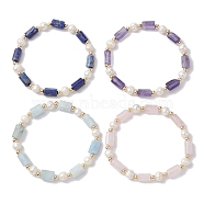 Column Natural Mixed Gemstone & Pearl Beaded Stretch Bracelet, Inner Diameter: 2-1/4 inch(5.65cm)(BJEW-JB10068)