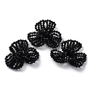 Glass Beaded Cabochons, Cluster Beads, with Golden Plated Brass Perforated Disc Settings, Flower, Black, 14x40x34mm(FIND-G058-03F)