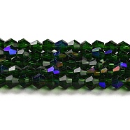Transparent Electroplate Glass Beads Strands, AB Color Plated, Faceted, Bicone, Dark Green, 2mm, about 145~150pcs/strand, 41.5~42cm(GLAA-F029-2mm-D25)