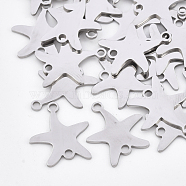201 Stainless Steel Links connectors, Laser Cut Links, Starfish/Sea Stars, Stainless Steel Color, 18x15.5x1mm, Hole: 1.8mm(STAS-T044-50P)