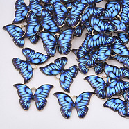 Printed Alloy Pendants, with Enamel, Butterfly, Light Gold, Royal Blue, 15.5x22x2mm, Hole: 1.8mm(PALLOY-R111-01A)