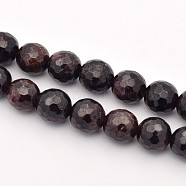Natural Garnet Beads Strands, Faceted, Round, 8mm, Hole: 1mm, about 44pcs/strand, 15 inch(38.5cm)(G-E302-085-8mm)