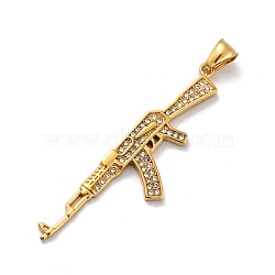 Ion Plating(IP) 304 Stainless Steel Big Pendants, with Rhinestone, Gun, Golden, 72x20x3mm, Hole: 4x8mm(STAS-C053-35G)