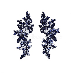 Leaves Polyester Embroidery Ornaments Accessories, Lace Sequins Clothing Sew on Patches, Suitable for Wedding Dress, Performance Clothes, Midnight Blue, 240x100x1mm(DIY-WH0281-11D)