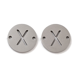 Non-Tarnish 201 Stainless Steel Hollow Flat Round Links, Letter Connector Charms, Stainless Steel Color, Letter X, 12x1mm, Hole: 1.2mm(FIND-R149-03X-P)