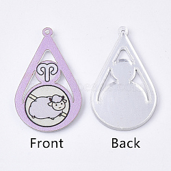 Acrylic Pendants, PVC Printed on the Front, Film and Mirror Effect on the Back, teardrop, with Constellation, Aries, Aries, 29.5x18x2mm, Hole: 1.5mm(X-OACR-S035-16I)