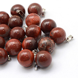 Round Natural Red Rainbow Jasper Pendants, with Platinum Tone Brass Findings, 17~19x13~14mm, Hole: 2x7mm(X-G-Q434-14)