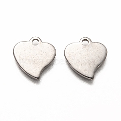 304 Stainless Steel Charms, Stamping Blank Tag, Laser Cut, Heart, Stainless Steel Color, 12.5x12x1mm, Hole: 1.8mm(STAS-I176-14P)