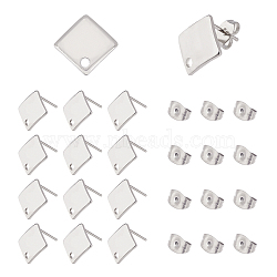 304 Stainless Steel Stud Earring Findings, with Loop and Ear Nuts, Rhombus, Stainless Steel Color, Stud Earring Findings: 13.5x13.5x2mm, Side Length: 10x10mm, Hole: 1.5mm, Pin: 0.8mm, 50pcs/box,
Ear Nuts: 6x4.5x3mm, hole: 0.8~1mm, 50pcs/Box(STAS-UN0019-66P)