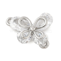 Brass Micro Pave Cubic Zirconia Connector Charms, Butterfly, Platinum, 14x11.5x4mm, Hole: 1.2mm(KK-U056-04P)