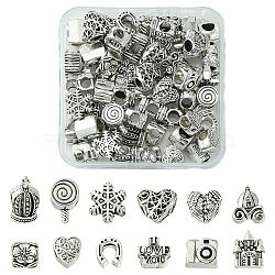 60Pcs 12 Style Tibetan Style Alloy European Beads, Large Hole Beads, Mixed Shapes, Antique Silver, 9~14.5x8.5~13.5x6.5~9mm, Hole:  4~5.7mm, 5pcs/style(TIBEB-FS0001-04)