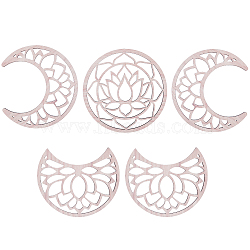 Hollow Wood Wall Hanging Ornaments, Wall Decor Door Decoration, Moon Phase with Lotus Pattern, PapayaWhip, Moon: 200x165~200x5mm, 5pcs/set(AJEW-WH0323-36A-02)