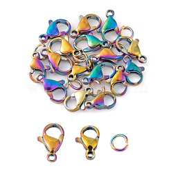 DIY Pendants Making Kits, Including Ion Plating(IP) 304 Stainless Steel Lobster Claw Clasps, Parrot Trigger Clasps & Open Jump Rings, Rainbow Color, 80pcs/box(DIY-LS0003-75)