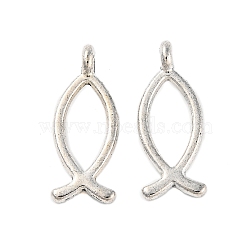 Tibetan Style Alloy Pendants, For Easter, Lead Free & Cadmium Free & Nickel Free, Jesus Fish/Christian Ichthys Ichthus, Antique Silver, about 8mm wide, 20mm long, hole: 2mm(X-LF0394Y-NF)