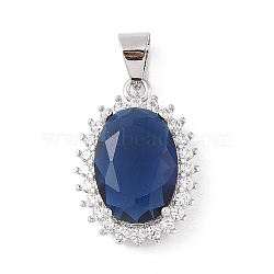 Brass Micro Pave Cubic Zirconia Pendants, Oval, Platinum, Prussian Blue, 21x15x7.5mm, Hole: 4x6mm(ZIRC-I066-05A-02)