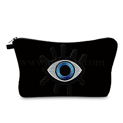 Evil Eye Theme Polyester Cosmetic Pouches, with Iron Zipper, Waterproof Clutch Bag, Toilet Bag for Women, Rectangle, Black, 13x22x2.2cm(ABAG-D009-01G)