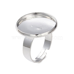 Adjustable 201 Stainless Steel Finger Rings Components, Pad Ring Base Findings, Flat Round, Silver, Size 7, 17~17.5mm, Tray: 18mm.(STAS-G187-01S-18mm)