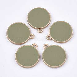 CCB Plastic Pendants, with Enamel, Flat Round, Olive Drab, 26x22x4mm, Hole: 2mm(CCB-T007-03B)