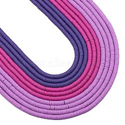 10 Strands 3 Colors Flat Round Eco-Friendly Handmade Polymer Clay Beads, Disc Heishi Beads for Hawaiian Earring Bracelet Necklace Jewelry Making, Purple, 6x1mm, Hole: 2mm, about 380~400pcs/strand, 17.70''(44.95cm), 10 strands/set(CLAY-SZ0002-03A)