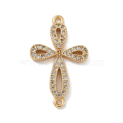 Rack Plating Brass Micro Pave Clear Cubic Zirconia Flower Connector Charms, Long-Lasting Plated, Cadmium Free & Lead Free, Real 18K Gold Plated, 26.5x15.5x2mm, Hole: 1~1.2mm(KK-A234-062G)