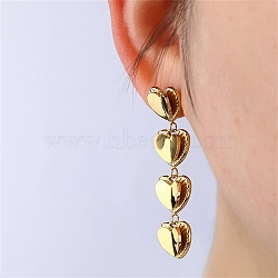 304 Stainless Steel Stud Tassel Earrings, Heart, Golden, 50x12mm(EJEW-D362-08G)
