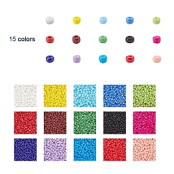 195G 15 Colors Glass Seed Beads, Opaque Colours Seed, Small Craft Beads for DIY Jewelry Making, Round, Mixed Color, 6/0, 4~5x3~4mm, Hole: 1~2mm, 13g/color(SEED-YW0001-11C)