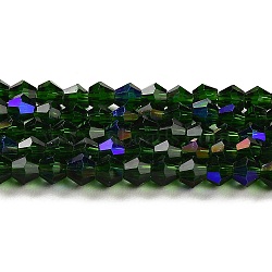 Transparent Electroplate Glass Beads Strands, AB Color Plated, Faceted, Bicone, Dark Green, 2mm, about 162~185pcs/strand, 12.76~14.61 inch(32.4~37.1cm)(GLAA-F029-2mm-D25)
