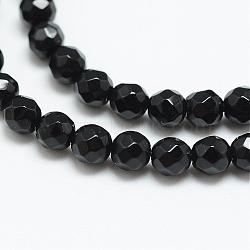 Natural Agate Bead Strands, Dyed, Faceted, Round, Black, 3~3.5mm, Hole: 0.5mm, about 124~126pcs/strand, 14.5~14.8 inch(G-R344-3mm-43)