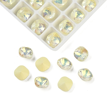 Pointed Back Glass Rhinestone Cabochons, Imitation Tourmaline, Faceted, Cube-Shaped, Beige, 8x8x5mm