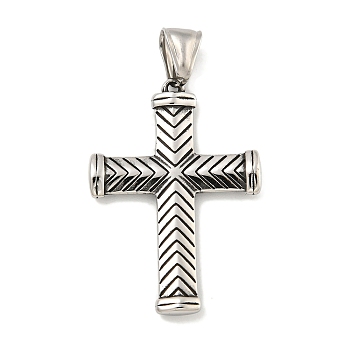 Vintage 316 Surgical Stainless Steel Pendants, Cross Charm, Religion, Antique Silver, 39x27.5x4mm, Hole: 4x9mm