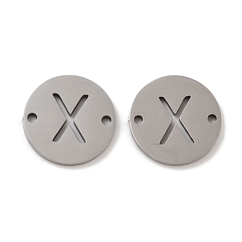 201 Stainless Steel Hollow Flat Round Links, Letter Connector Charms, Stainless Steel Color, Letter X, 12x1mm, Hole: 1.2mm