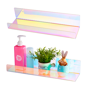 ARRICRAFT 2 Sets Invisible Acrylic Floating Wall Ledge Shelf, with Iron Screws, Bathroom Storage Shelves Display Organizer, Rectangle, Colorful, 38.1x10.2x7.6cm
