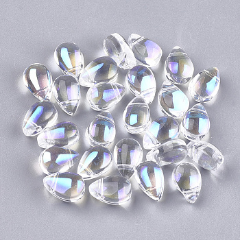 Transparent Glass Charms, for DIY Jewelry Making, AB Color Plated, teardrop, Clear AB, 9x6x6mm, Hole: 0.5mm
