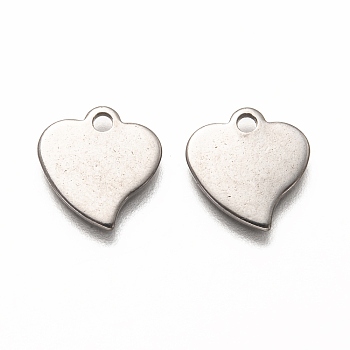 304 Stainless Steel Charms, Stamping Blank Tag, Laser Cut, Heart, Stainless Steel Color, 12.5x12x1mm, Hole: 1.8mm