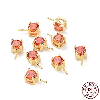 925 Sterling Silver Peg Bails, with Cubic Zirconia, Square, Golden, Orange Red, 9x4x4.5mm, Hole: 2.5x1.5mm, Pin: 0.6mm