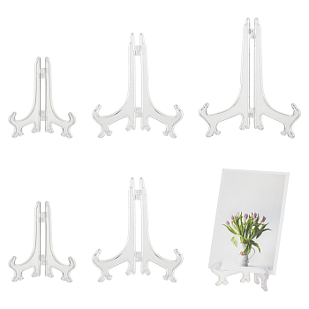 Nbeads 6Pcs 3 Styles Plastic Display Stands, Easels, Picture Frame Stand Holder, Clear, 99~252x87~237x50~110mm, 2pcs/style