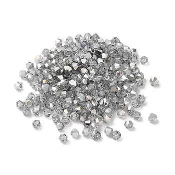 Electroplate Glass Beads, Half Plated, Bicone, Gainsboro, 4x4x3.5mm, Hole: 1mm, 720pcs/bag