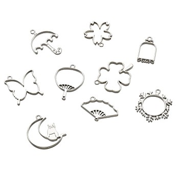 Alloy Open Back Bezel Pendants, For DIY UV Resin, Epoxy Resin, Pressed Flower Jewelry, Mixed Shapes, Platinum, 20pcs/set