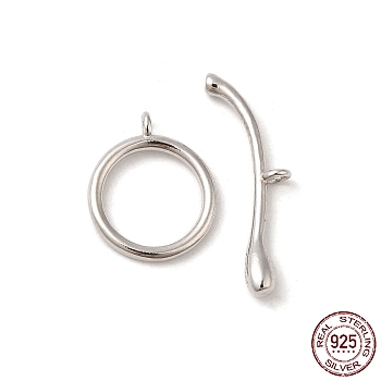 Rhodium Plated 925 Sterling Silver Toggle Clasps, Ring, with 925 Stamp, Real Platinum Plated, Ring: 14x11.5x1.5mm, Hole: 1.4mm, Bar: 21.5x6x2.5mm, Hole: 1.5mm