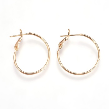 Brass Hoop Earrings, for Jewelry Making and Earring Repair, Nickel Free, Ring, Real 18K Gold Plated, 28~32x25x5.5mm, Pin: 0.7mm