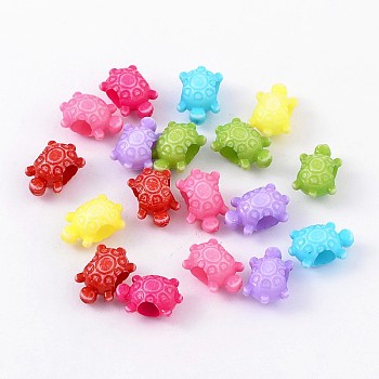 Large Hole Opaque Craft Style Acrylic Tortoise European Beads, Mixed Color, 14x9x8mm, Hole: 5mm, about 1750pcs/500g