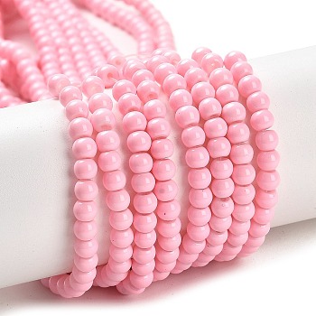 Painted Glass Bead Strands, Baking Paint, Round, Pearl Pink, 4mm, Hole: 1.1~1.3mm, about 200pcs/strand, 31.4 inch