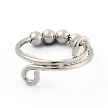 Brass Rotating Beaded Finger Rings, with Round Beads, Platinum, US Size 8, Inner Diameter: 18mm